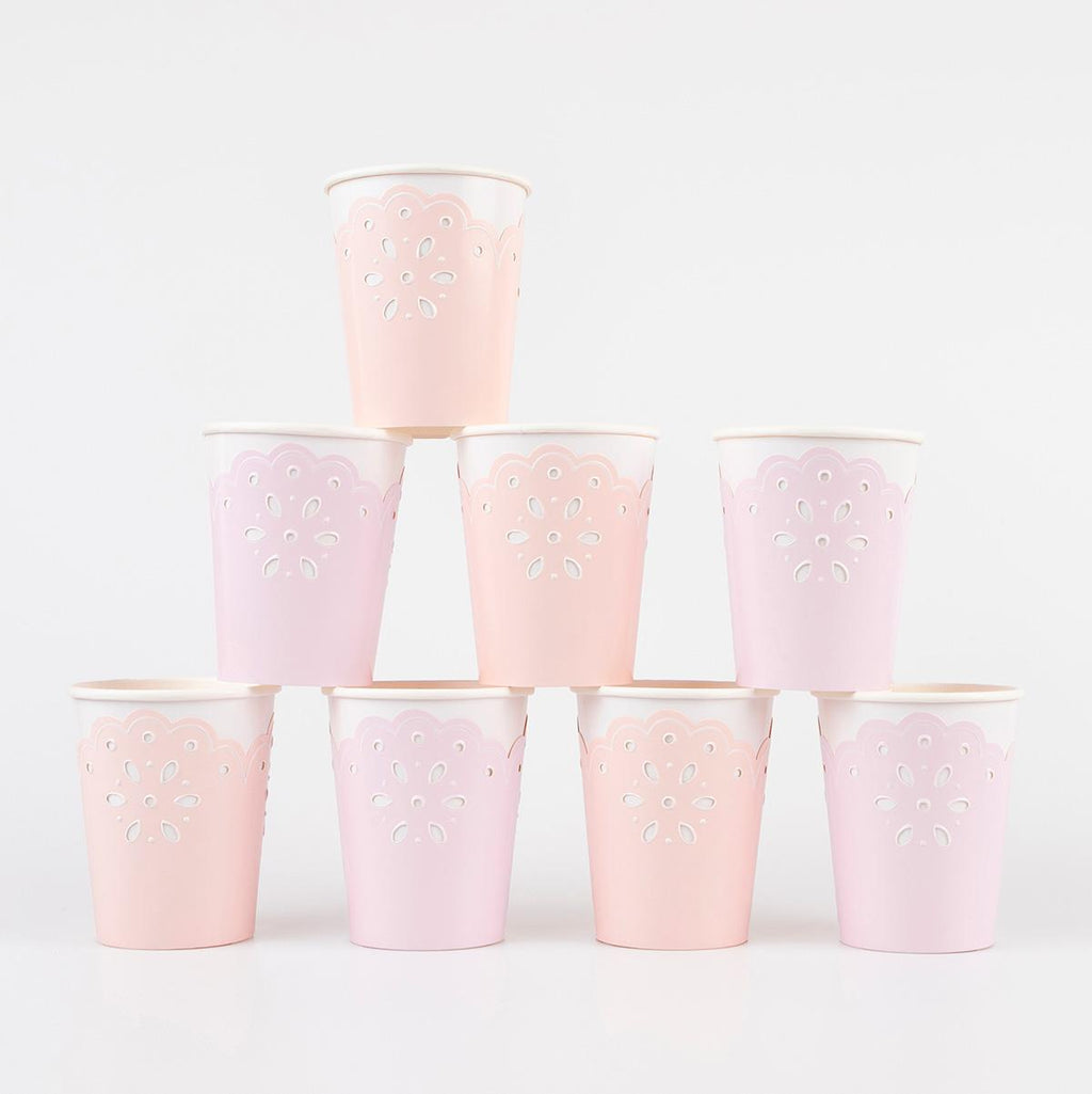 Broderie Anglaise Lace Party Cups x 8 | Meri Meri party cups Broderie Anglaise Lace Party Cups x 8