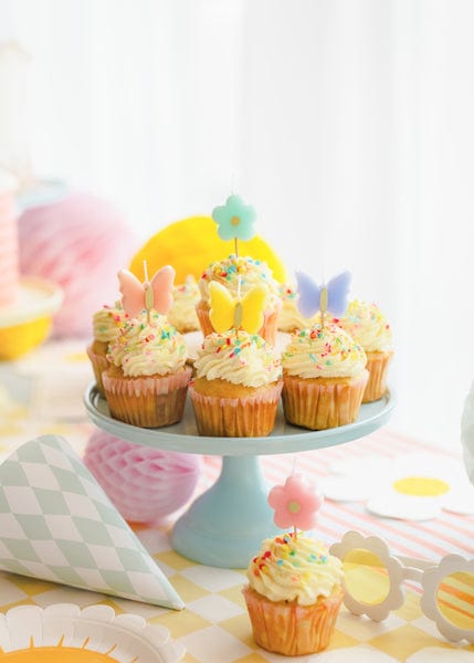Butterflies and Flowers Birthday Candles x 5 - Pastel Party Candles Birthday Candles Butterflies and Flowers Birthday Candles x 5
