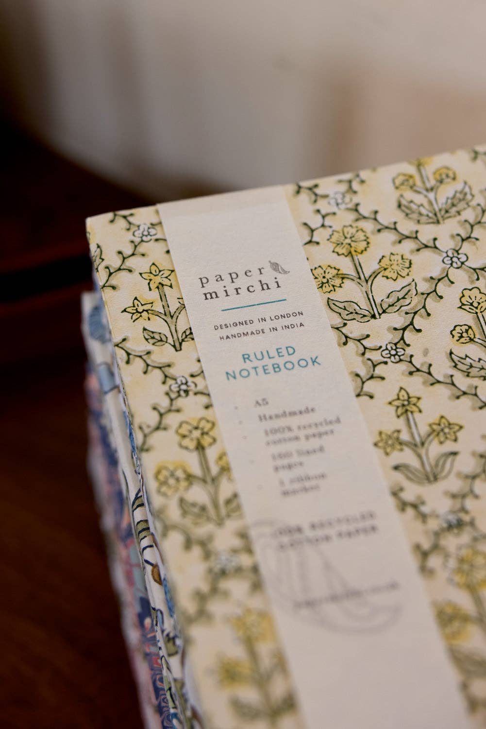 Block Printed A5 Ruled Notebook - Floral Lattice Buttercream