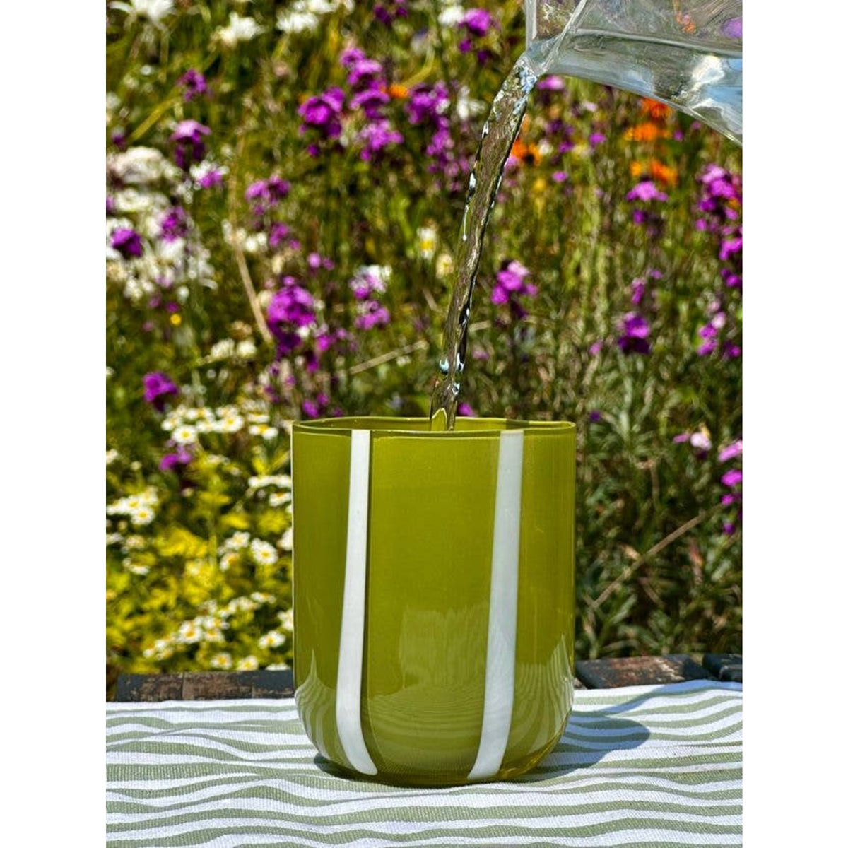 Atina Glass Tumbler - Olive & White