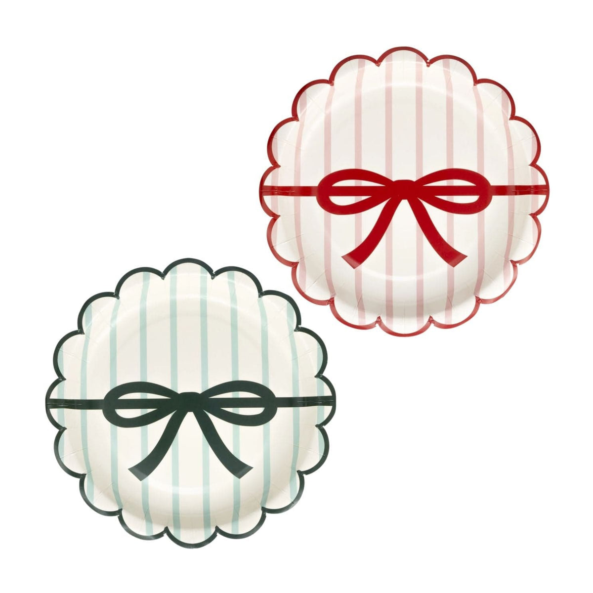 Christmas Bow Scalloped Party Plates x 8 - Bow  Christmas Supplies Disposable Plates Christmas Bow Scalloped Party Plates x 8