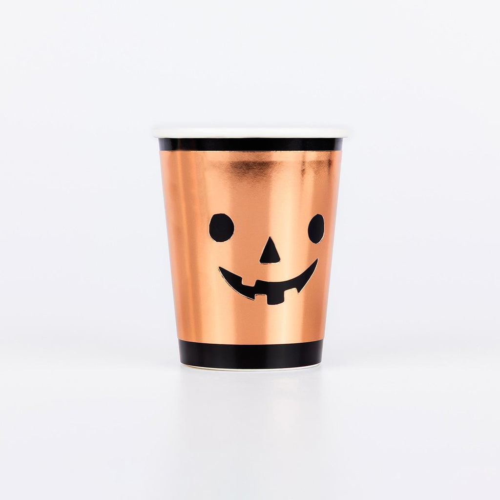 Copper Pumpkin Party Cups x 8 | Meri Meri Halloween Table party cups Copper Pumpkin Party Cups x 8