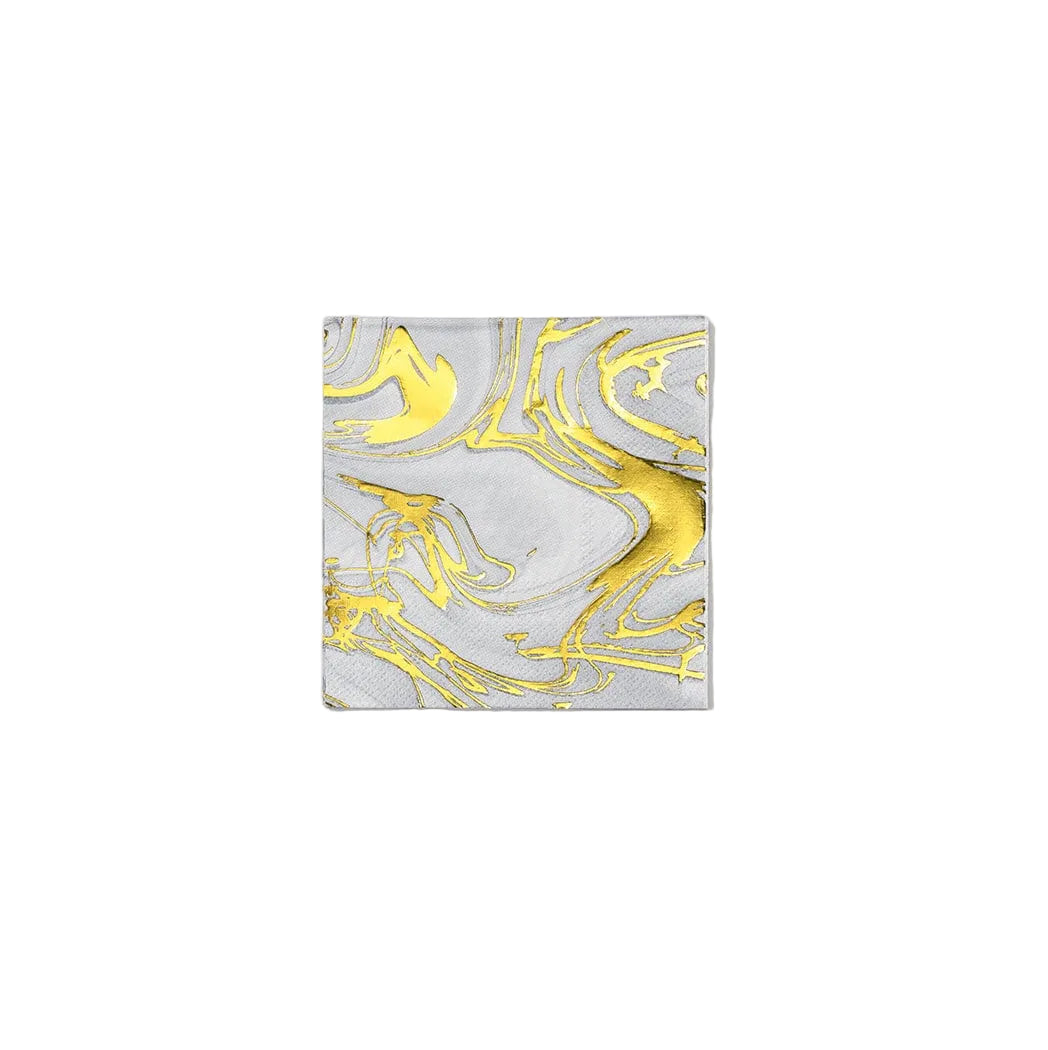 Coterie Party - White and Gold Carrara Marble Cocktail Napkins x 25 Paper Napkins White and Gold Carrara Marble Cocktail Napkins x 25