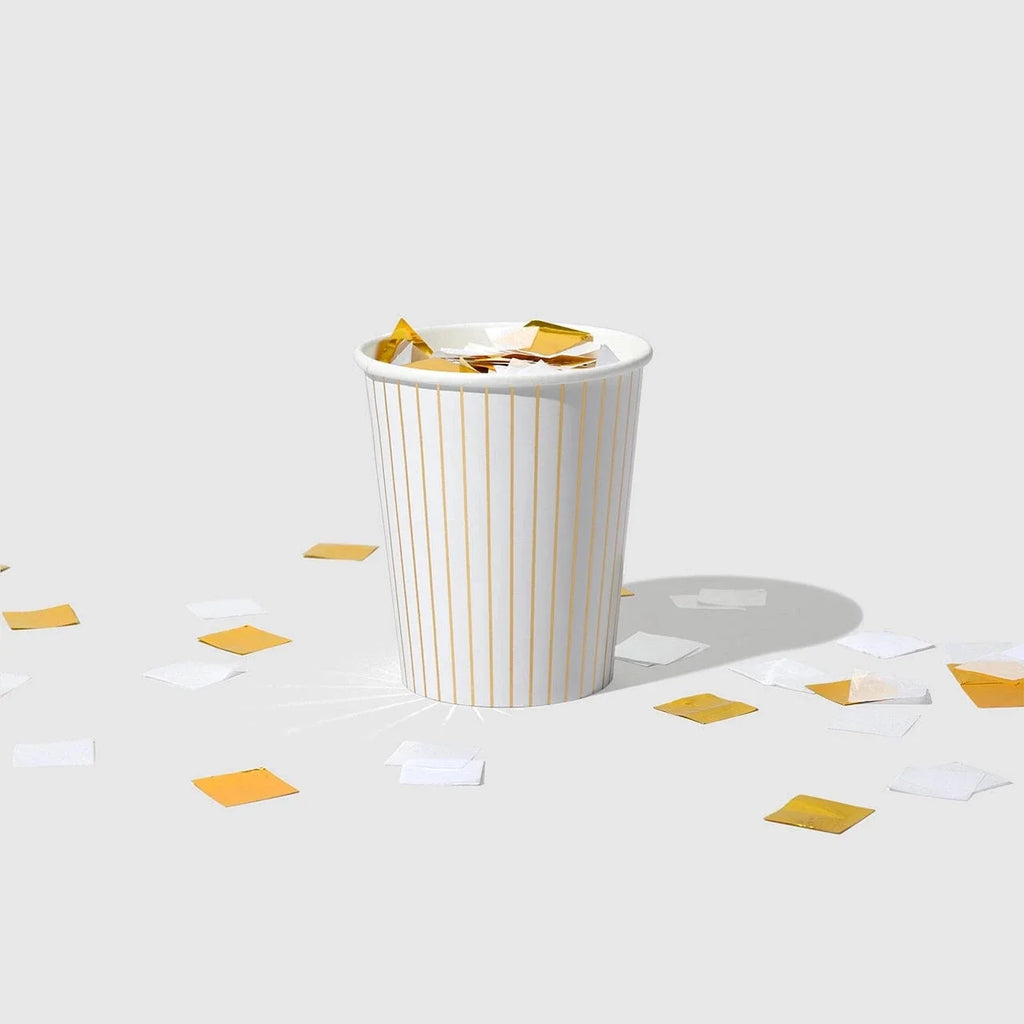 Coterie Party - White and Gold Pinstripe Paper Cups x 10 Paper Cup White and Gold Pinstripe Paper Cups x 10