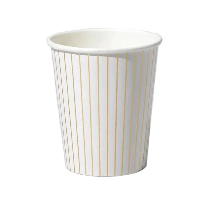 Coterie Party - White and Gold Pinstripe Paper Cups x 10 Paper Cup White and Gold Pinstripe Paper Cups x 10