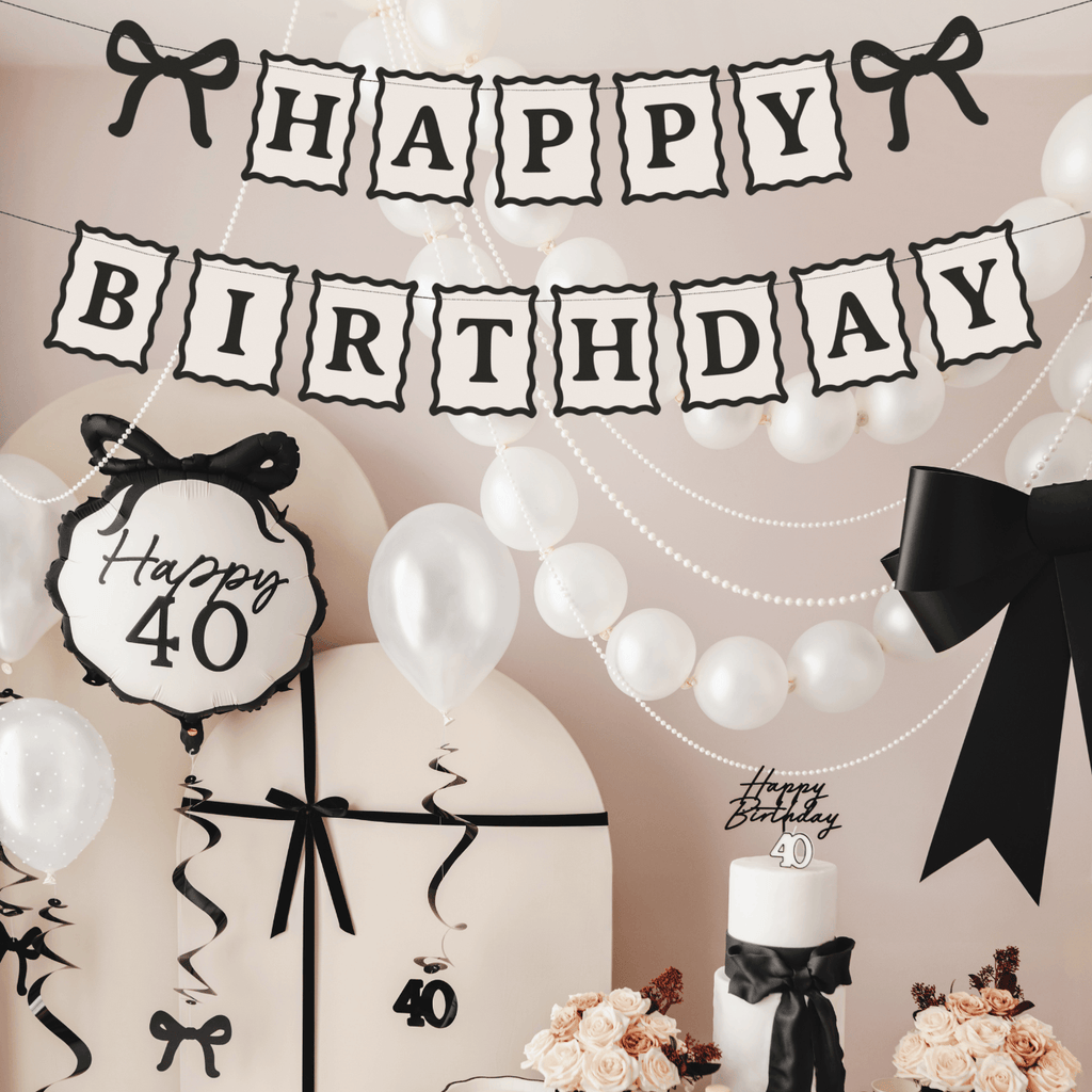 Cream & Black Bows Happy Birthday Banner Bunting Cream & Black Bows Happy Birthday Banner