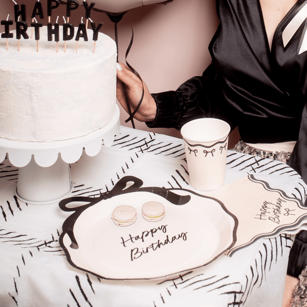Cream & Black Bows Happy Birthday Party Napkins x 12 Paper Napkins Cream & Black Bows Happy Birthday Party Napkins x 12