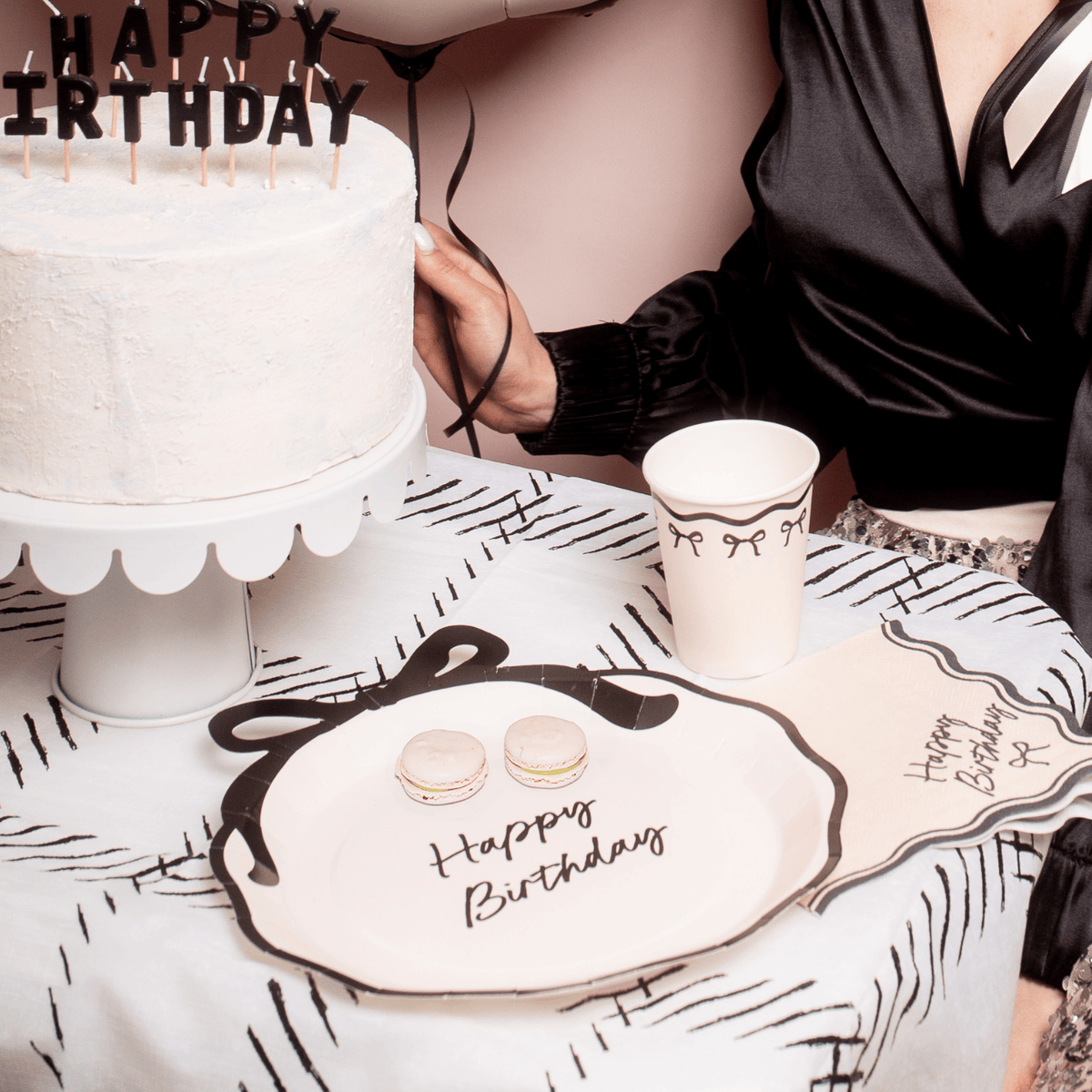 Cream & Black Bows Happy Birthday Party Napkins x 12 Paper Napkins Cream & Black Bows Happy Birthday Party Napkins x 12