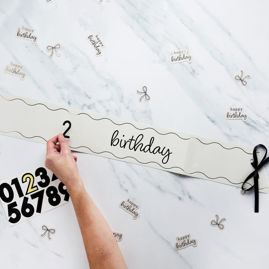 Customisable Black Bow Birthday Sash Sashes Customisable Black Bow Birthday Sash