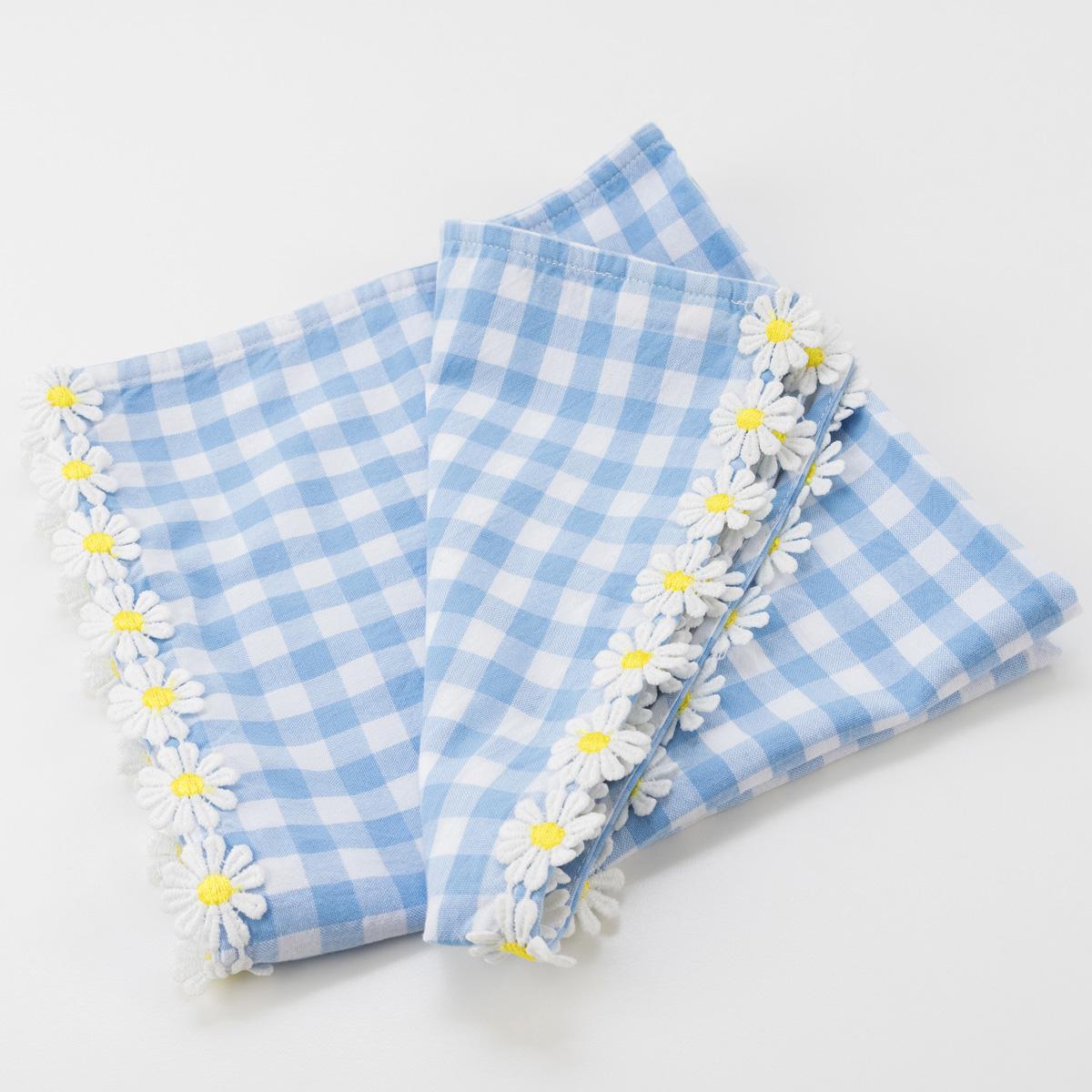 Daisy Edge Gingham Fabric Party Napkins x 4 party napkins Daisy Edge Gingham Fabric Party Napkins x 4