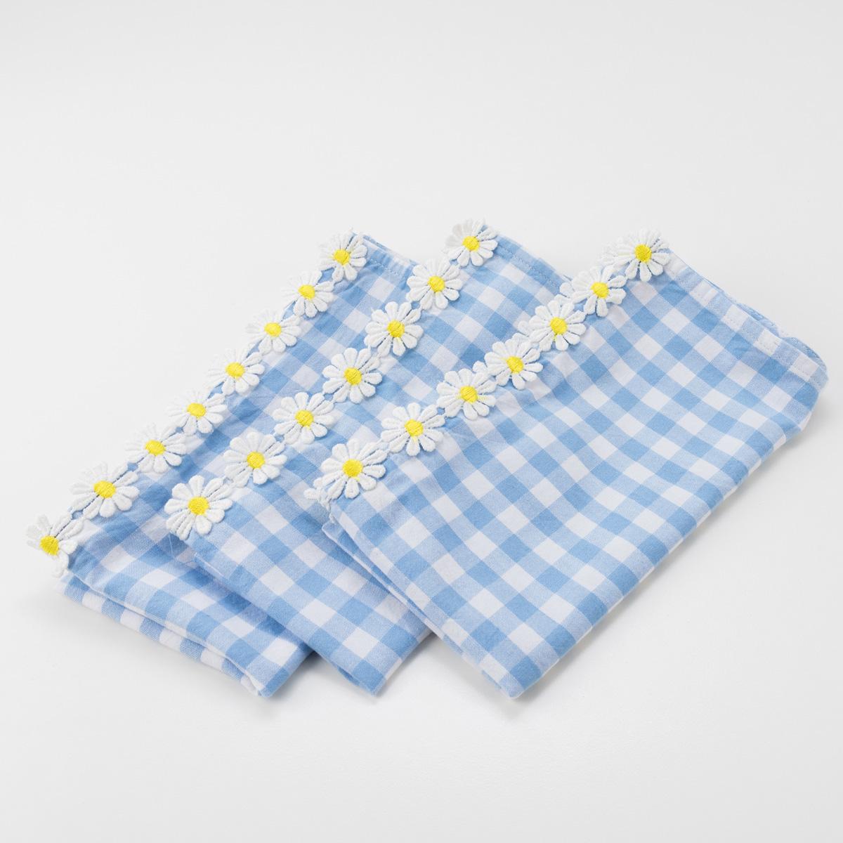 Daisy Edge Gingham Fabric Party Napkins x 4 party napkins Daisy Edge Gingham Fabric Party Napkins x 4