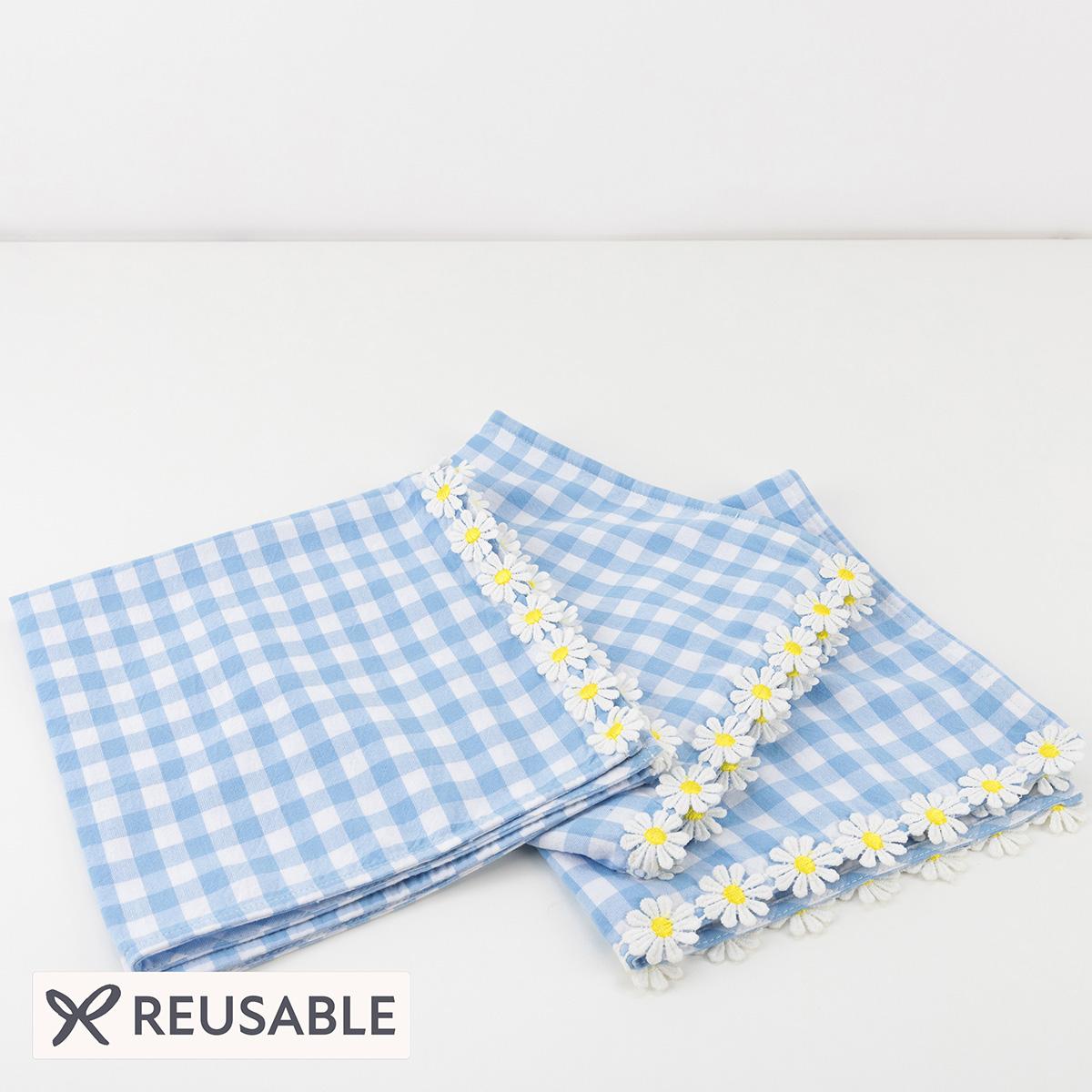 Daisy Edge Gingham Fabric Party Napkins x 4 party napkins Daisy Edge Gingham Fabric Party Napkins x 4
