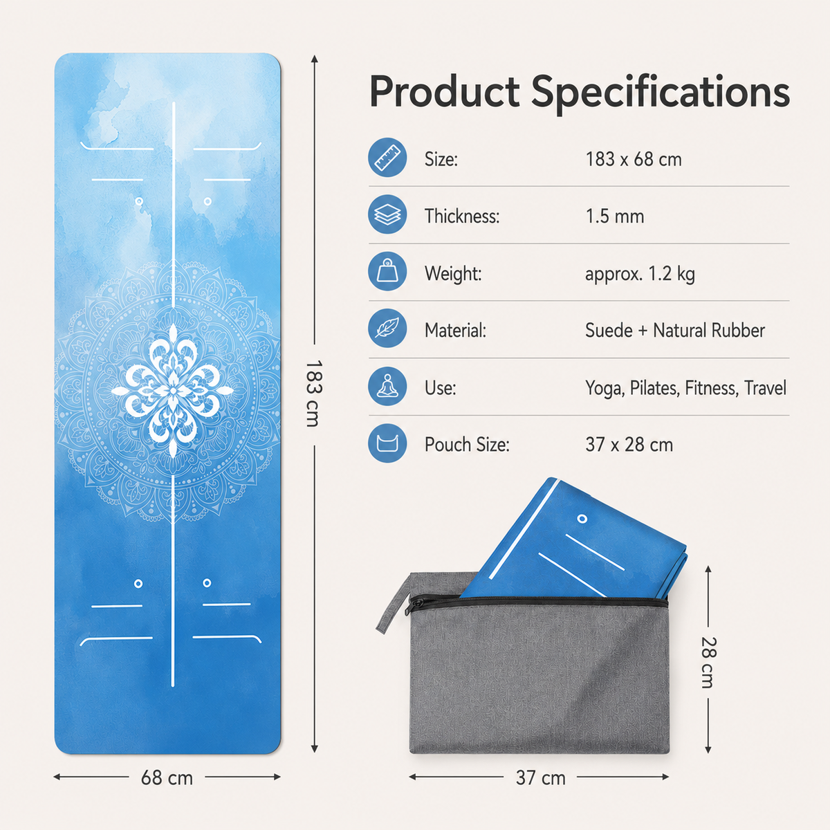 Foldable Suede & Rubber Travel Yoga Mat Towel