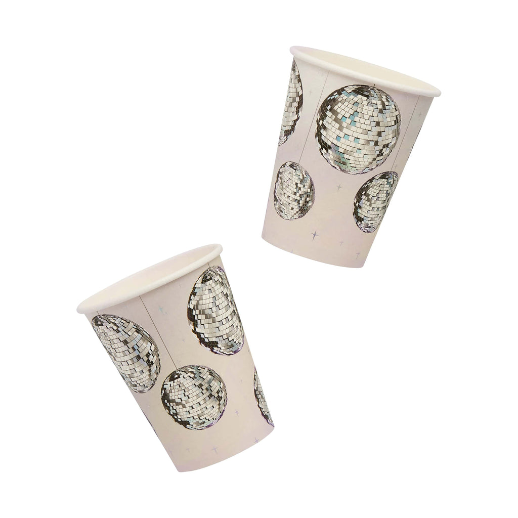 Disco Ball Paper Cups x 8 - Disco Party Supplies Disposable Cups Disco Ball Paper Cups x 8