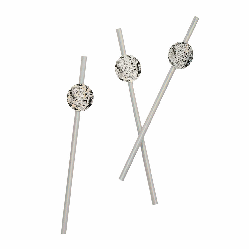 Disco Ball Paper Straws x 16 - Disco Party Supplies Drinking Straws & Stirrers Disco Ball Paper Straws x 16