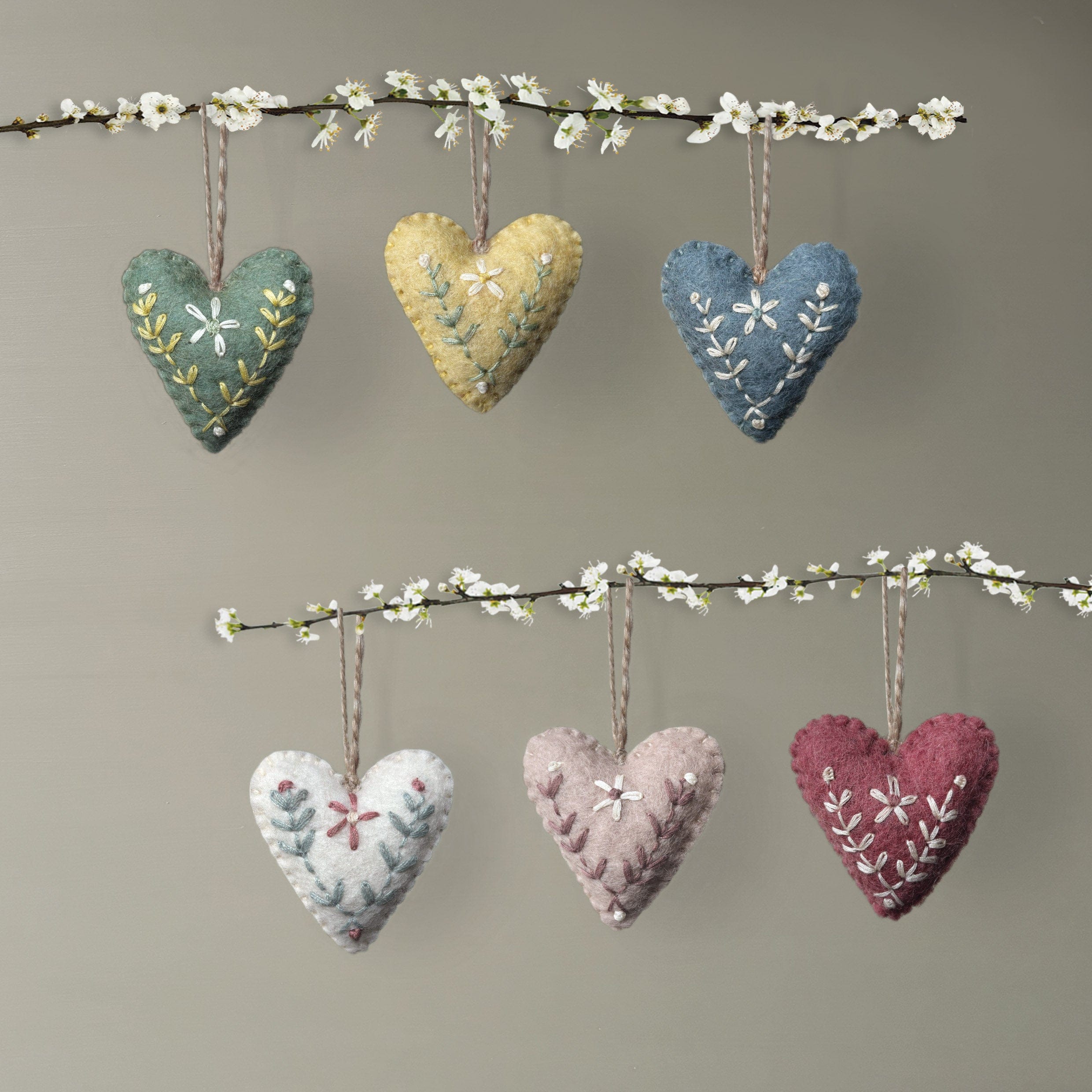 East of India Felt Embroidered Heart - Green easter decorations East of India Felt Embroidered Heart - Green