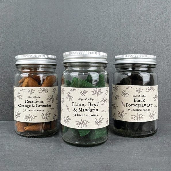 East of India Jar of Incense Cones - Black Pomegranate incense East of India Jar of Incense Cones - Black Pomegranate