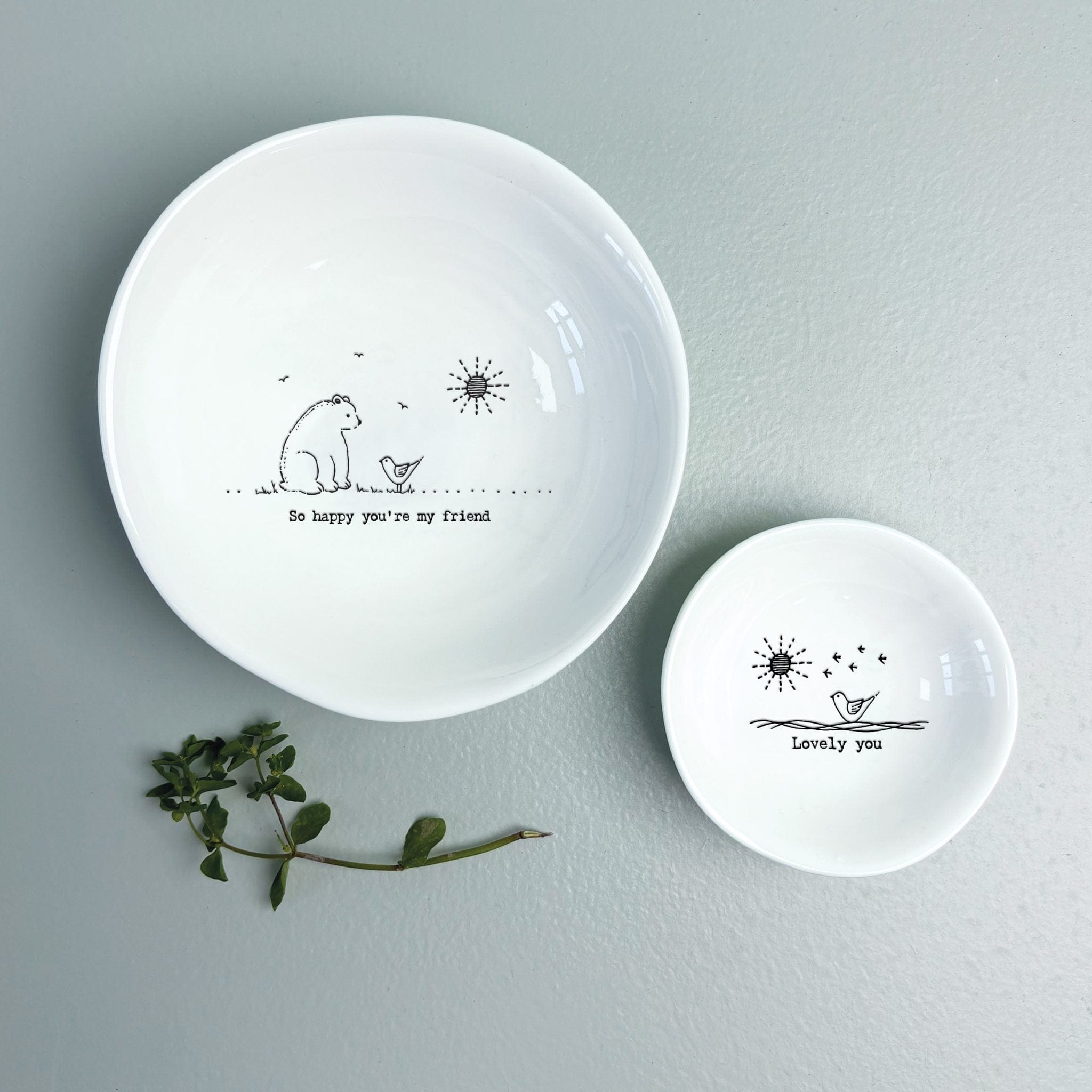 East of India Porcelain Small Wobbly Bowl - Lovely You ring dish East of India Porcelain Small Wobbly Bowl - Lovely You