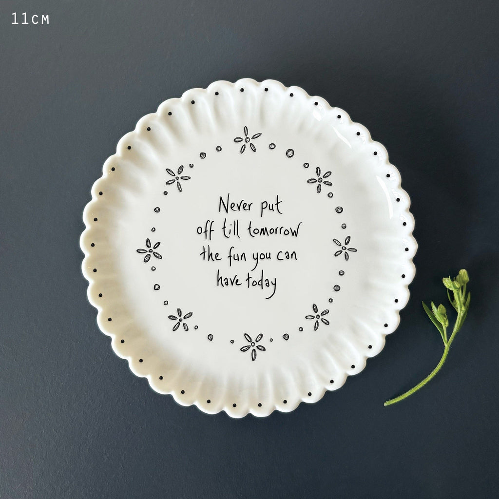 East of India Scallop Coaster – Never Put Off Till Tomorrow coaster East of India Scallop Coaster – Never Put Off Till Tomorrow
