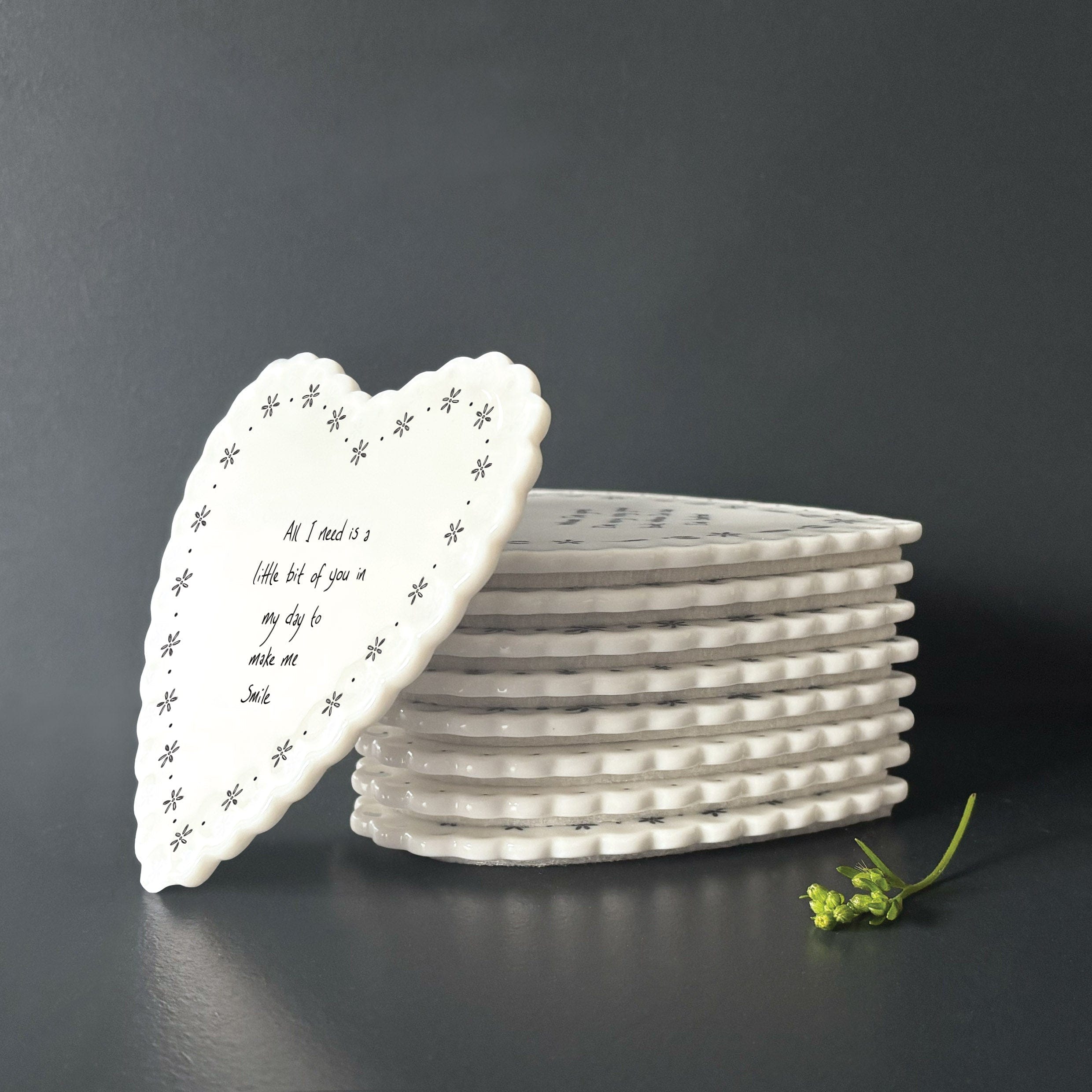 East of India Scallop Heart Coaster - All I need is a little bit of you coaster East of India Scallop Heart Coaster - All I need is a little bit of you