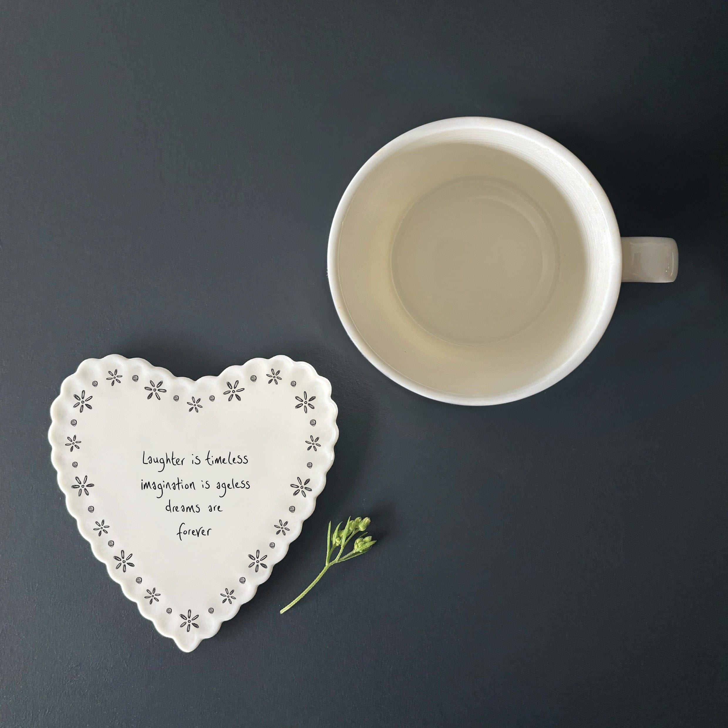 East of India Scallop Heart Coaster - Laughter is timeless coaster East of India Scallop Heart Coaster - Laughter is timeless