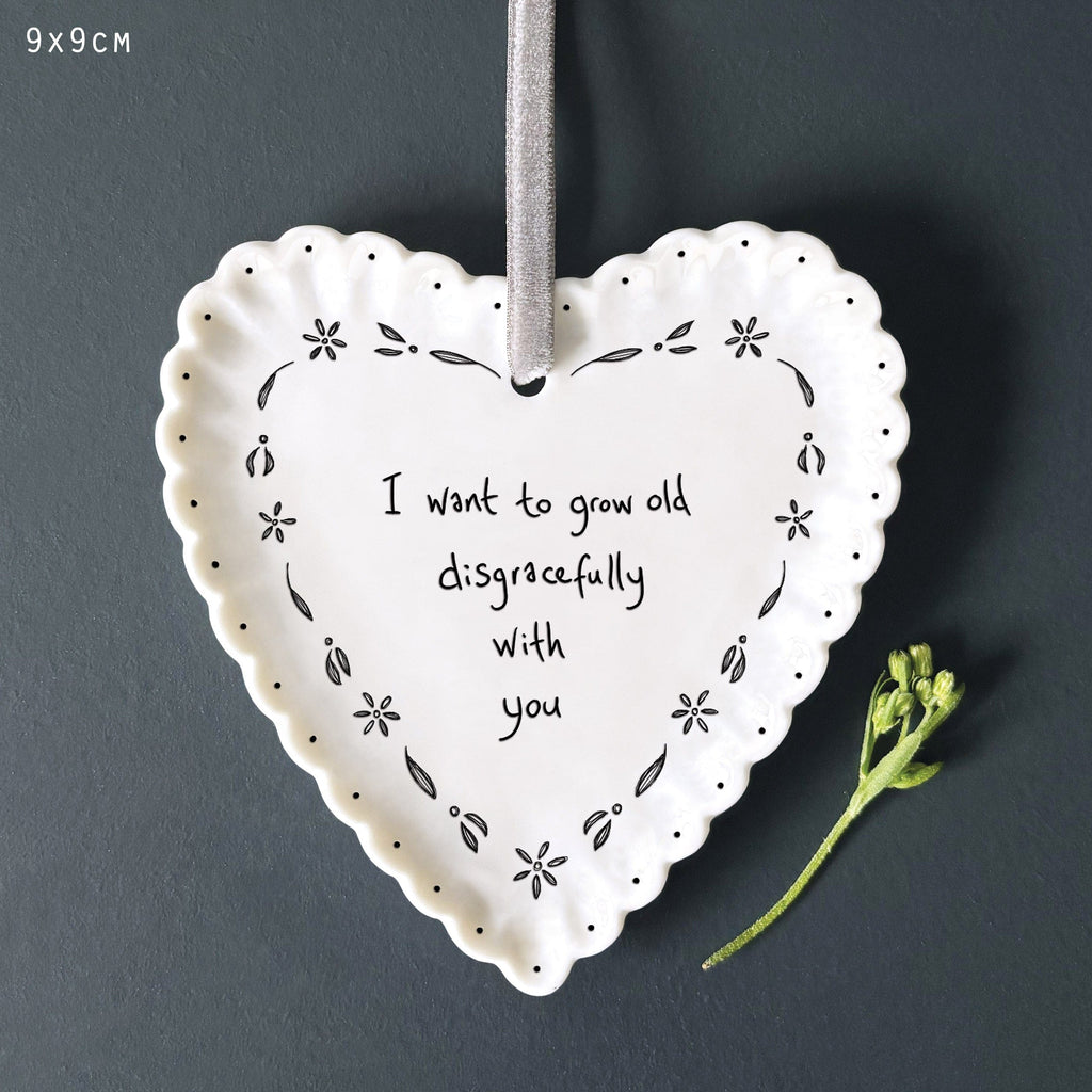 East of India Scallop Heart - Grow old disgracefully Hanging Decoration East of India Scallop Heart - Grow old disgracefully