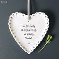 East of India Scallop Heart - In this family we laugh Hanging Decoration East of India Scallop Heart - In this family we laugh