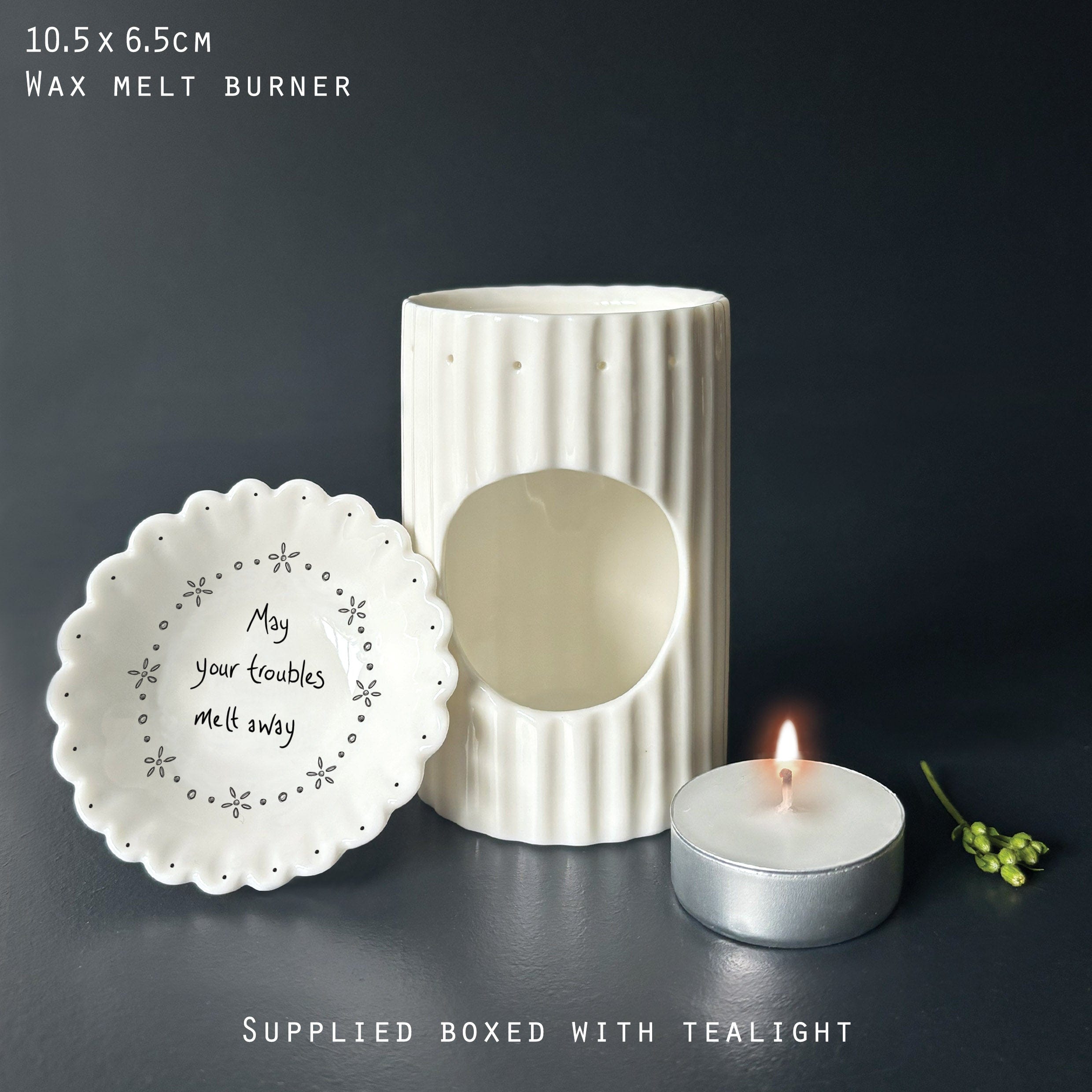 East of India Scallop Wax Melt Burner - May your troubles melt away Wax Melt Dish East of India Scallop Wax Melt Burner - May your troubles melt away