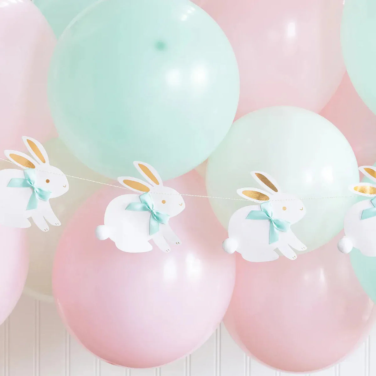 Easter Bunnies with Ribbon Bows Banner Bunting Easter Bunnies with Ribbon Bows Banner
