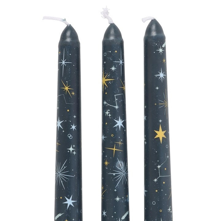 Set of 3 Starry Night Celestial Taper Candles