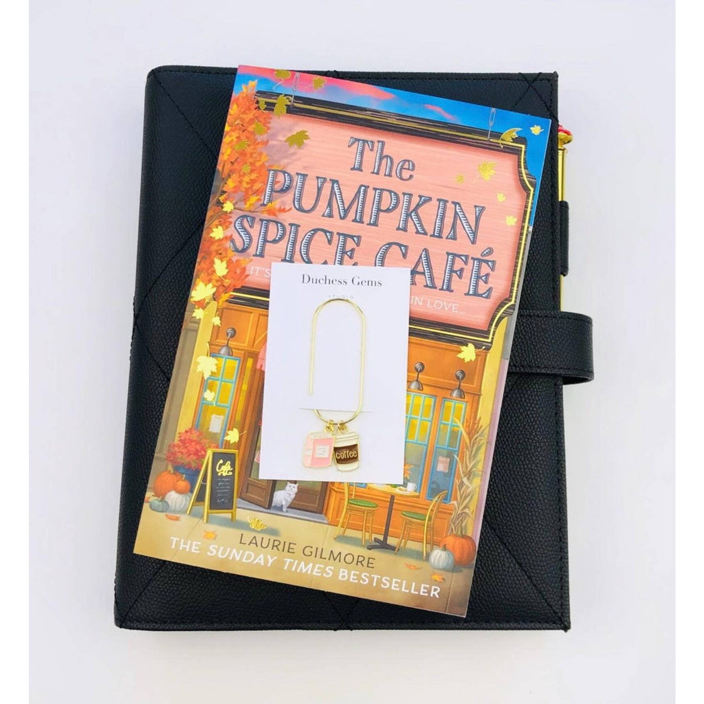 Book & Coffee Charm Paper Clip Bookmark - Pink