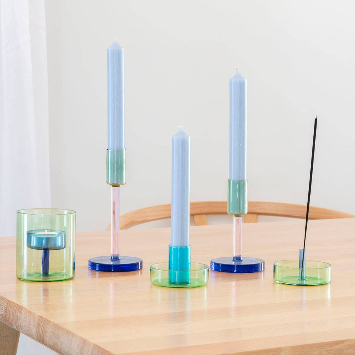 Glass Candlestick - Green & Pink, Medium