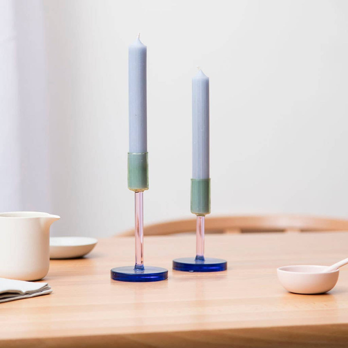 Glass Candlestick - Green & Pink, Medium