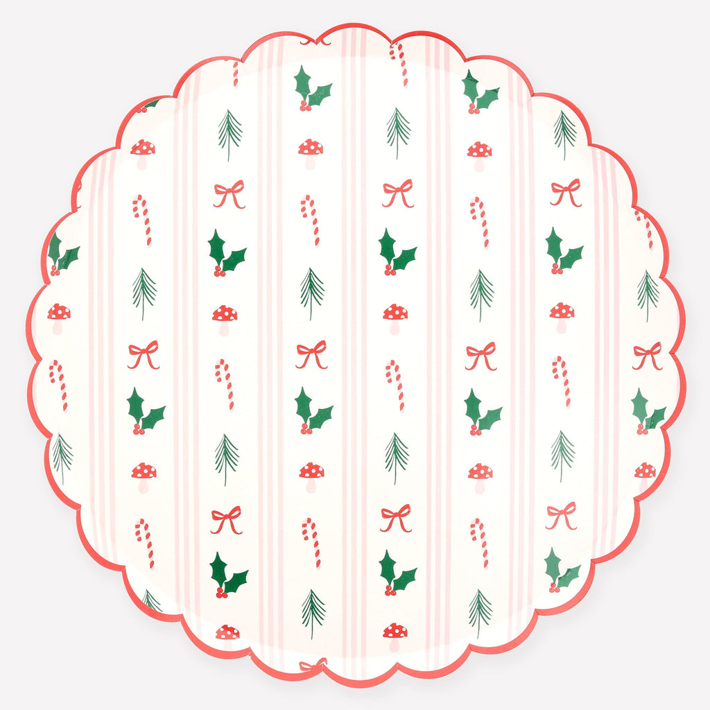 Festive Icon Stripes Large Christmas Party Plates x 8 | Meri Meri Christmas Table party plates Festive Icon Stripes Large Christmas Party Plates x 8