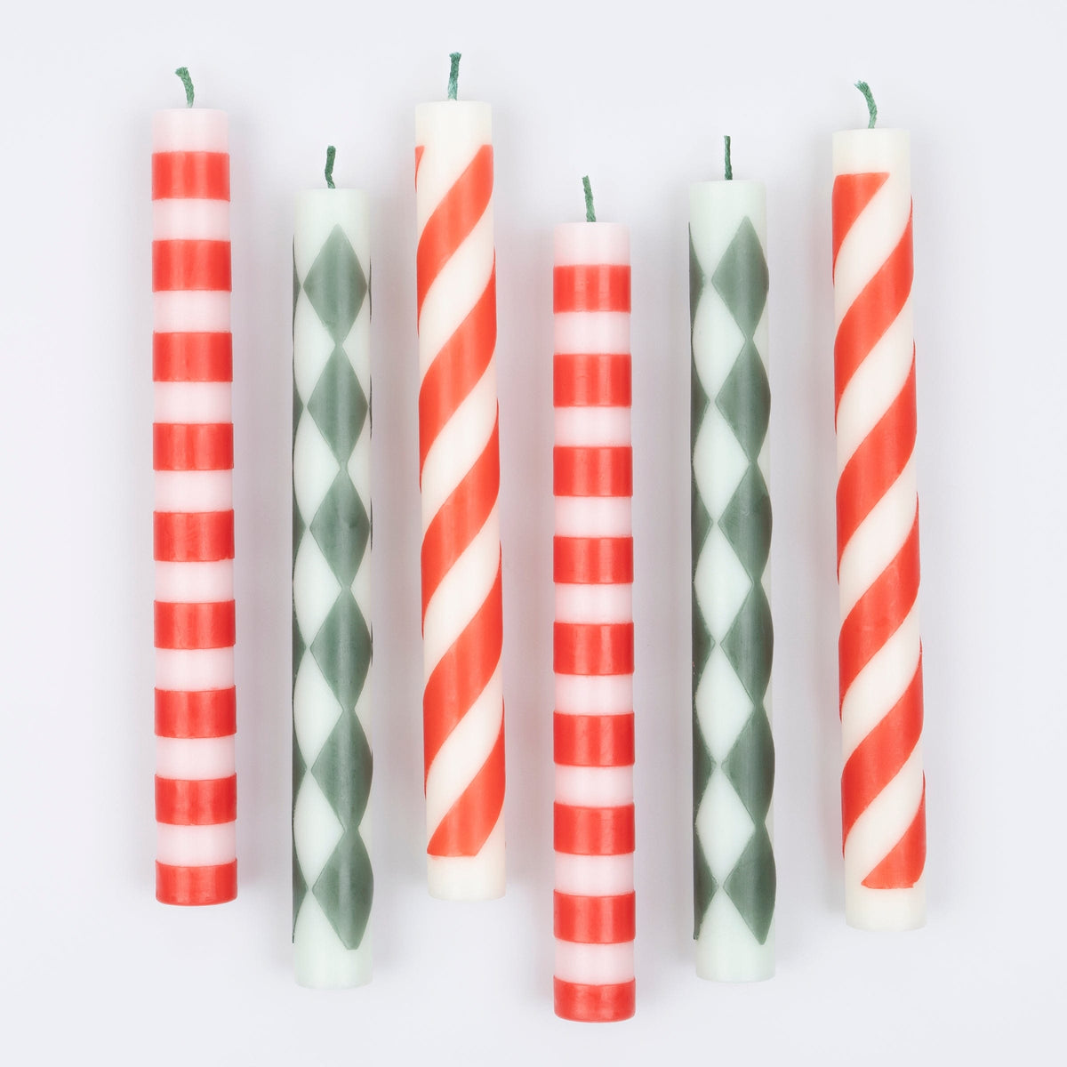 Festive Pattern Christmas Table Candles x 6 | Meri Meri Christmas Candles Candle Festive Pattern Christmas Table Candles x 6