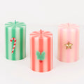 Festive Striped Christmas Pillar Candles x 3 | Meri Meri Christmas Candles Candle Festive Striped Christmas Pillar Candles x 3