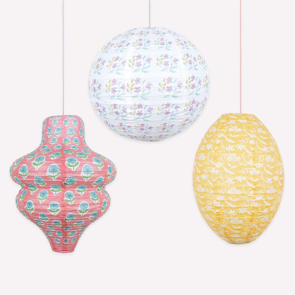 Flora Pink & Yellow Party Lanterns x 3 | Meri Meri | Little Big Party Party Decorations Flora Pink & Yellow Party Lanterns x 3