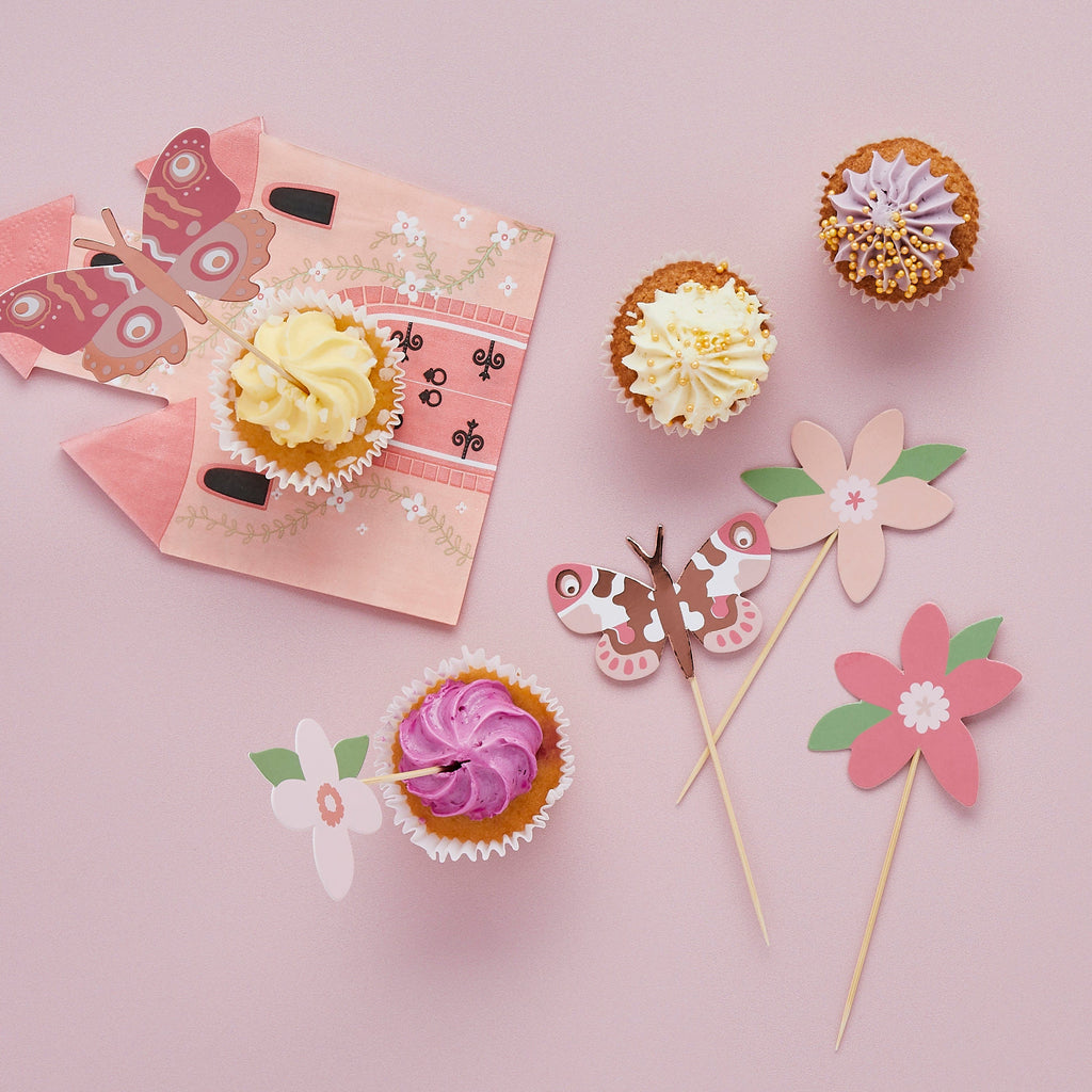 Flower & Butterfly Cake Toppers x 12 - Butterfly Party Supplies Cake Topper Flower & Butterfly Cake Toppers x 12