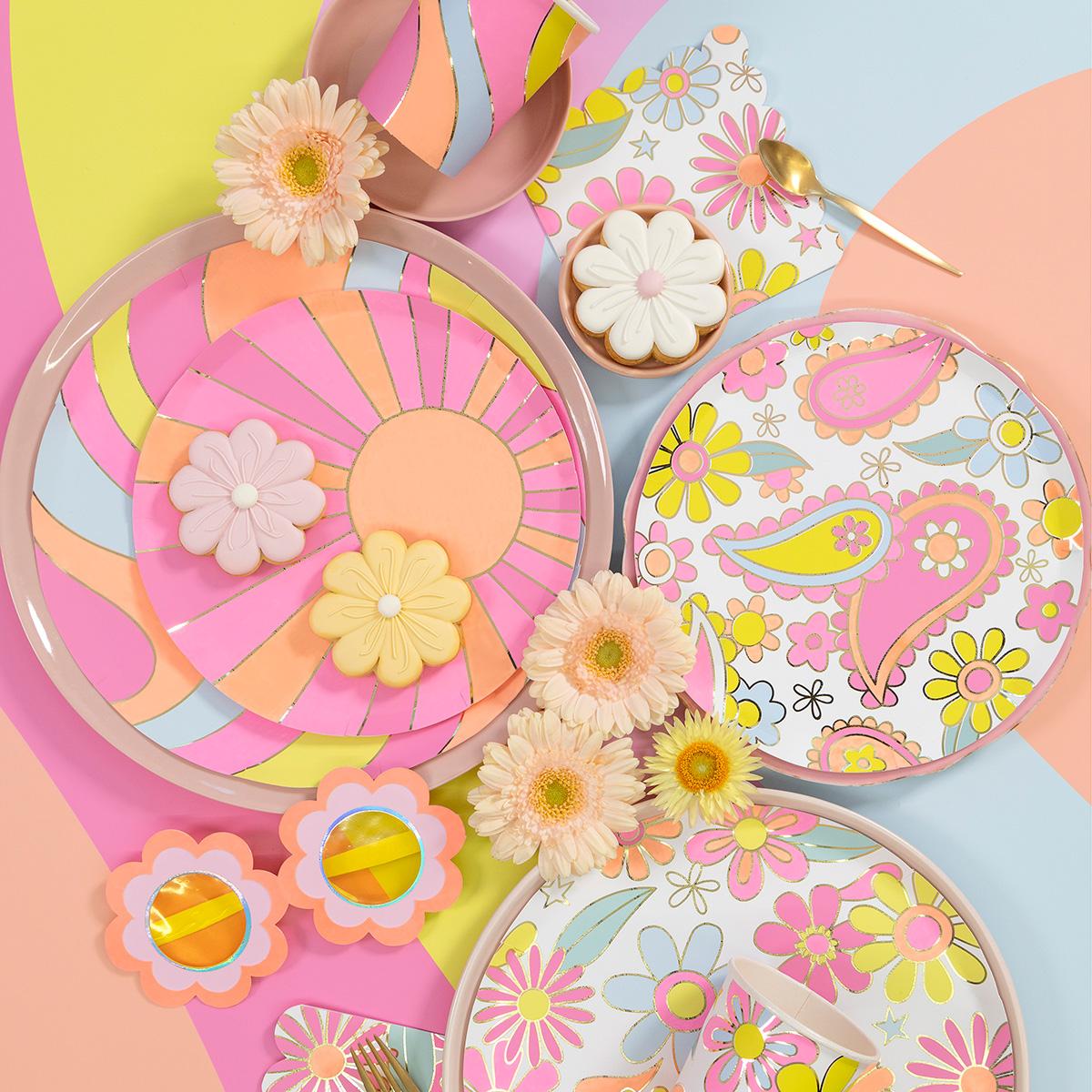 Flower Power Side Party Plates x 8 | Meri Meri party plates Flower Power Side Party Plates x 8