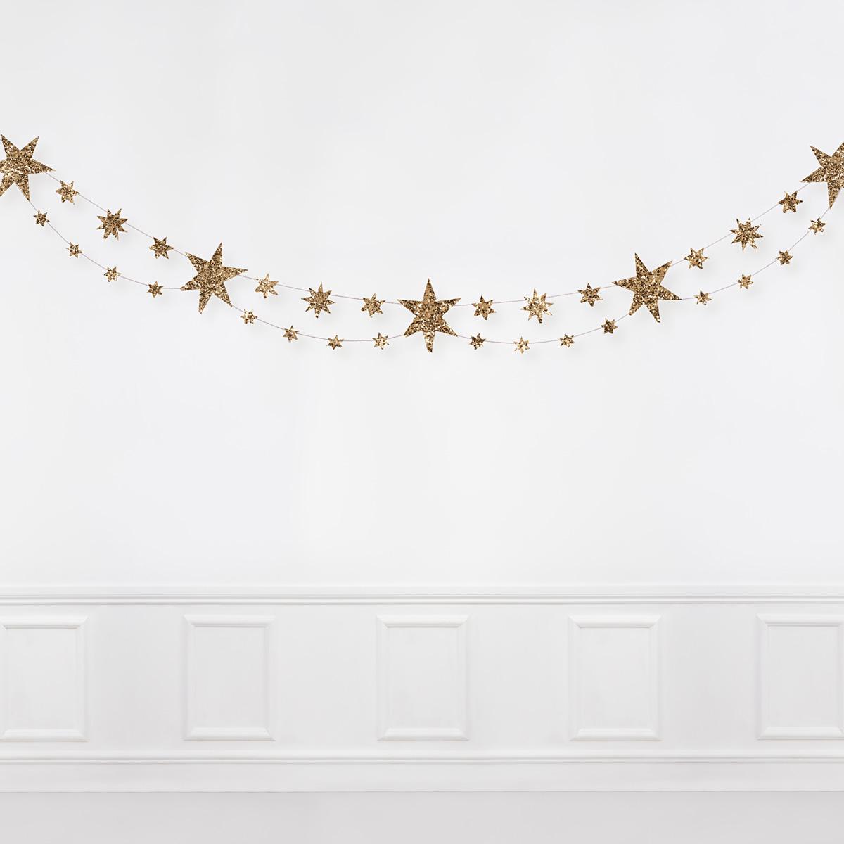 Glitter Gold Stars Party Garland - Meri Meri Gold Star Garland Bunting Glitter Gold Stars Party Garland