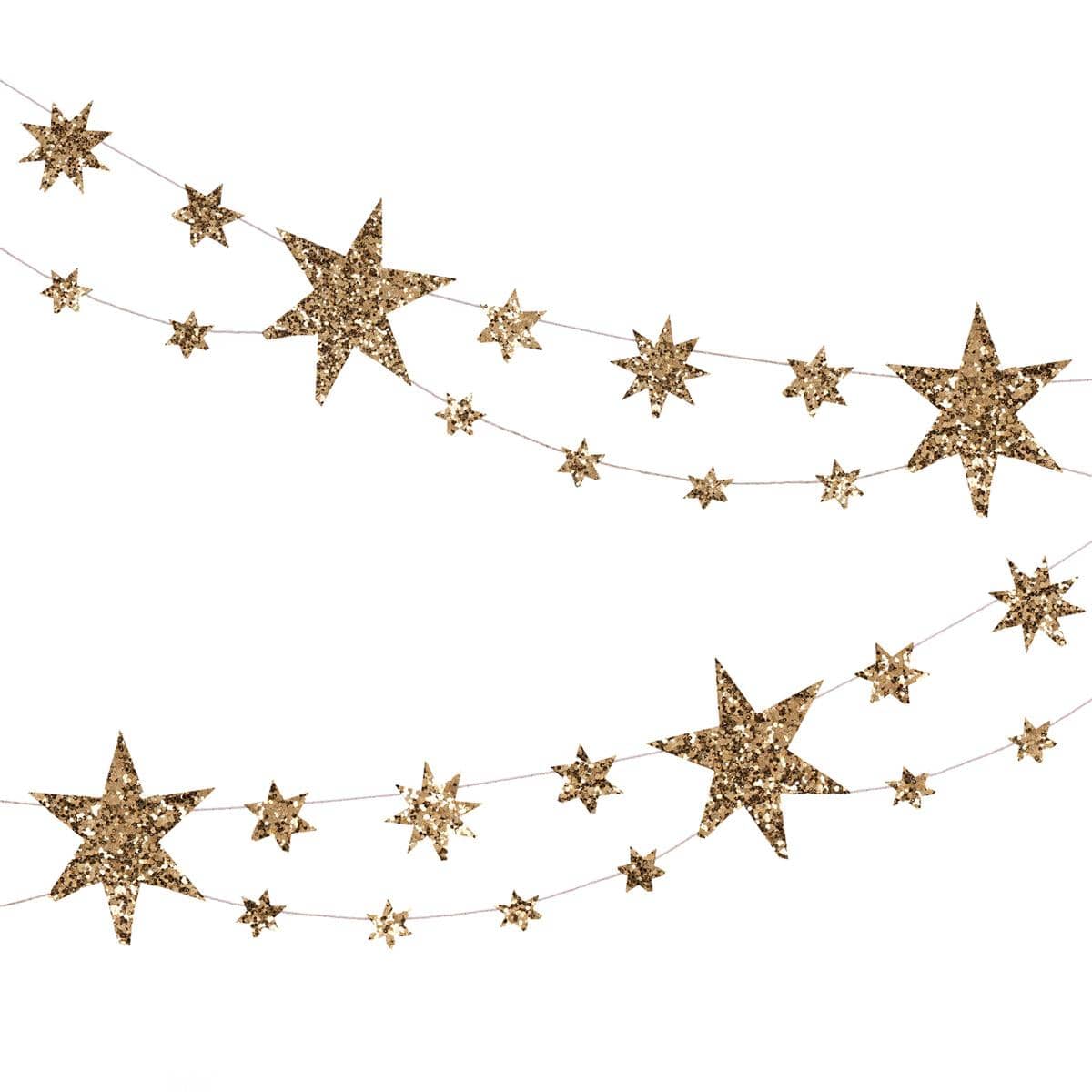 Glitter Gold Stars Party Garland - Meri Meri Gold Star Garland Bunting Glitter Gold Stars Party Garland