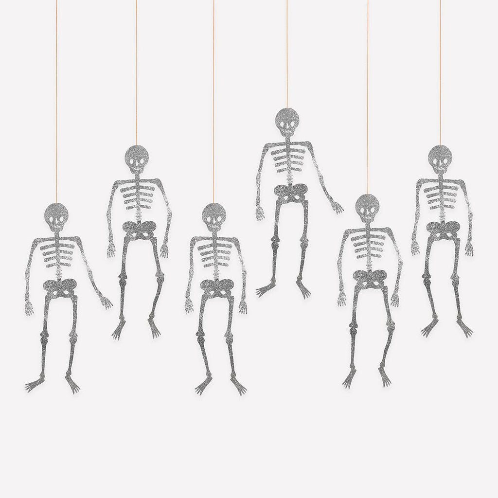 Glitter Jointed Skeleton Decorations x 6 | Meri Meri | Little Big Party Party Decorations Glitter Jointed Skeleton Decorations x 6