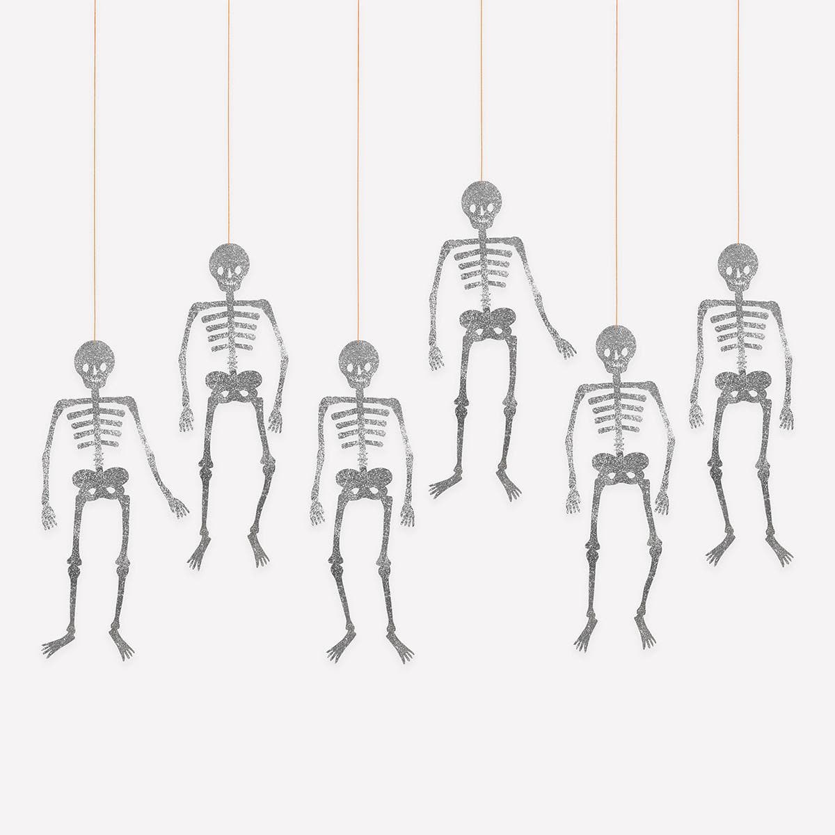 Glitter Jointed Skeleton Decorations x 6 | Meri Meri | Little Big Party Party Decorations Glitter Jointed Skeleton Decorations x 6