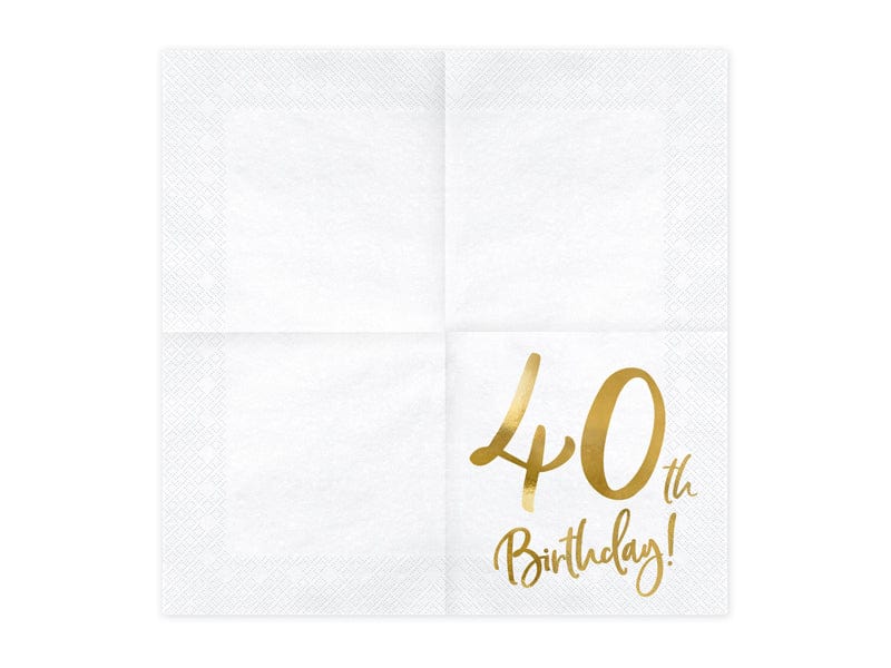 Party Supplies Gold 40th Birthday Napkins x 20