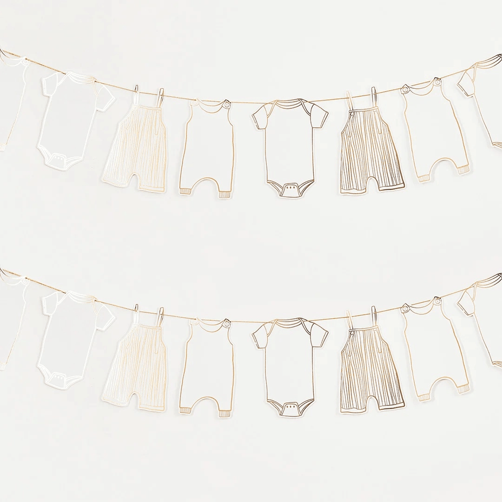 Gold Baby Grow Card Garland - 2.5m - Baby Shower Supplies Bunting Gold Baby Grow Garland - 2.5m