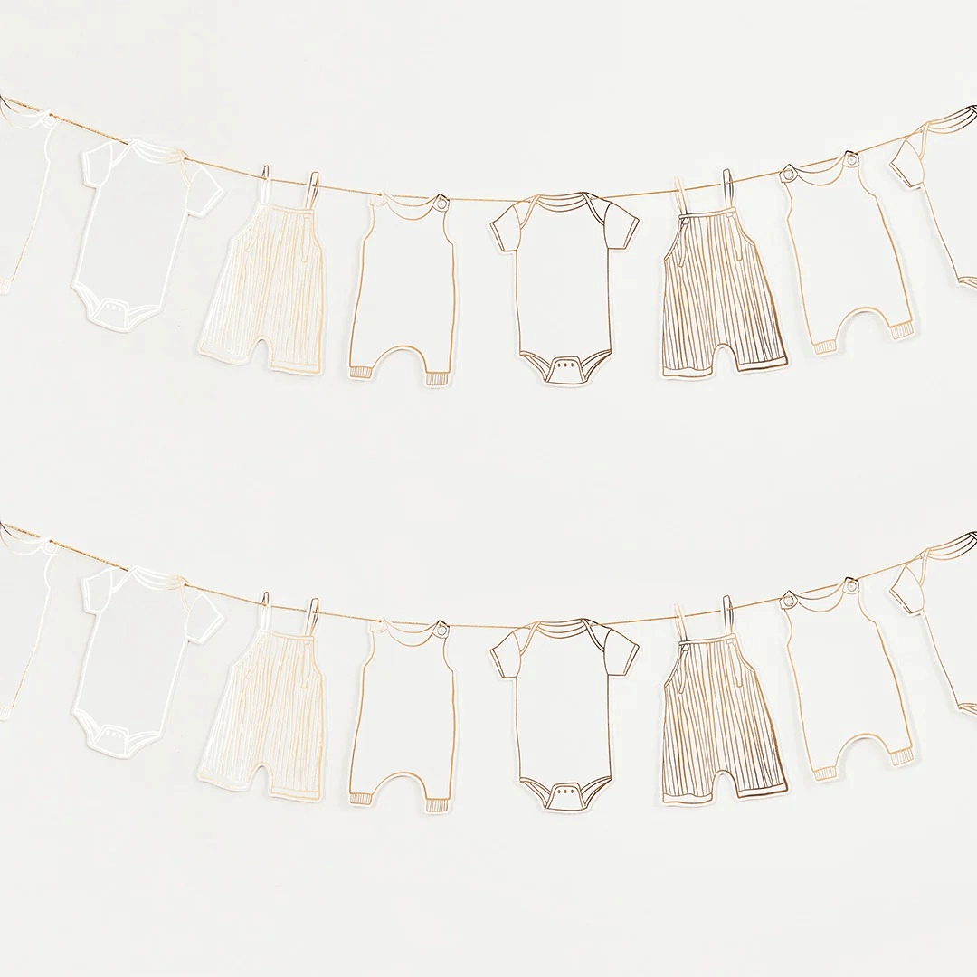 Gold Baby Grow Card Garland - 2.5m - Baby Shower Supplies Bunting Gold Baby Grow Garland - 2.5m