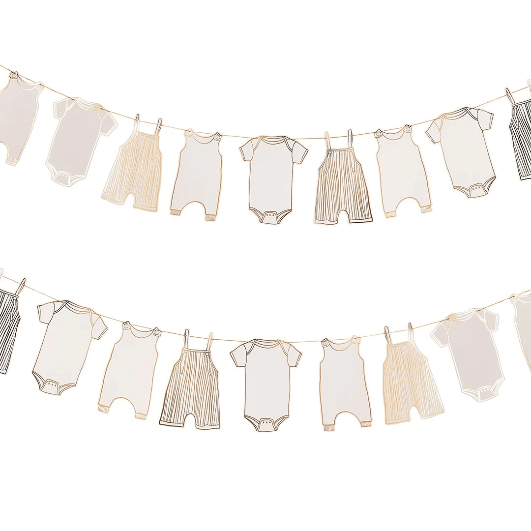 Gold Baby Grow Card Garland - 2.5m - Baby Shower Supplies Bunting Gold Baby Grow Garland - 2.5m