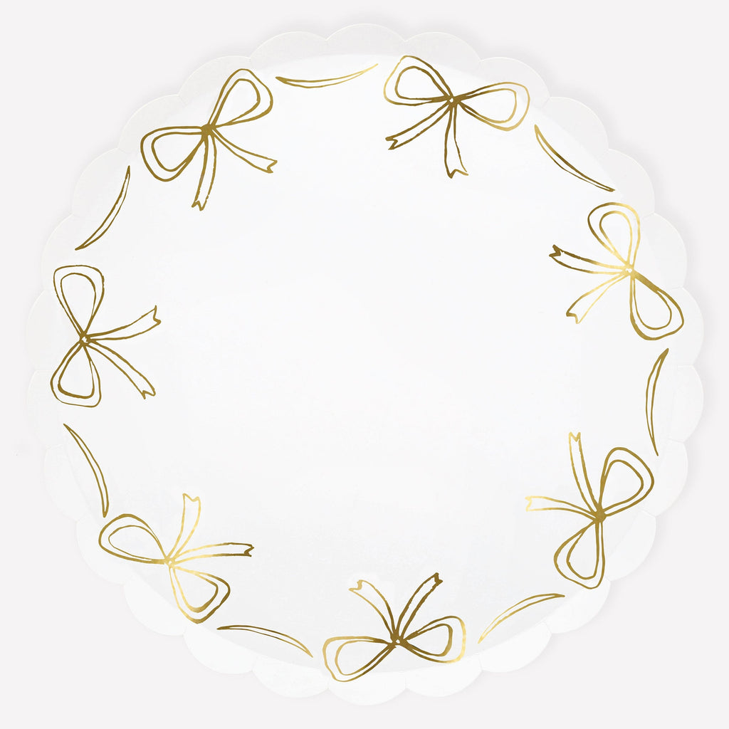 Gold Bow Large Party Plates x 8 | Meri Meri Christmas Bows party plates Gold Bow Large Party Plates x 8