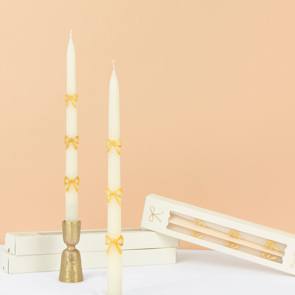 Gold Bow Taper Christmas Candles x 2 | Meri Meri Christmas Candles Candle Gold Bow Taper Christmas Candles x 2