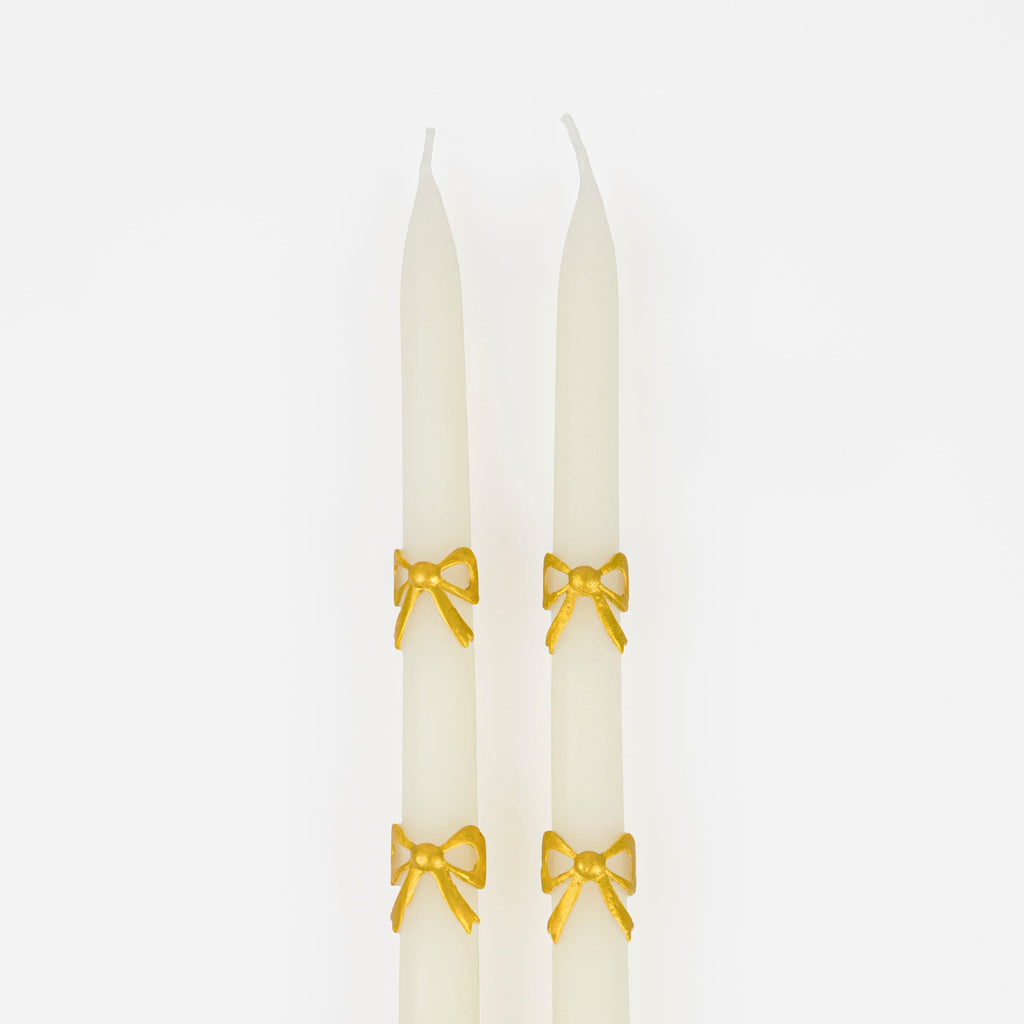Gold Bow Taper Christmas Candles x 2 | Meri Meri Christmas Candles Candle Gold Bow Taper Christmas Candles x 2